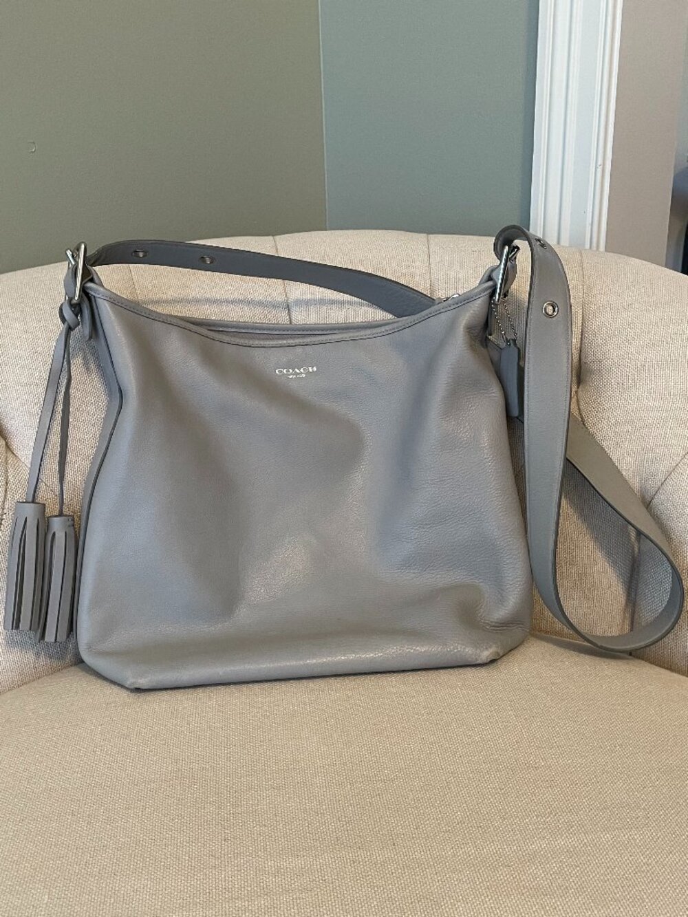 Coach Legacy Grey Leather Tassel Duffle Shoulder/Crossbody Bag